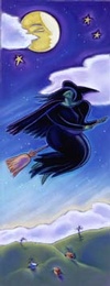 beautiful witch on broom
